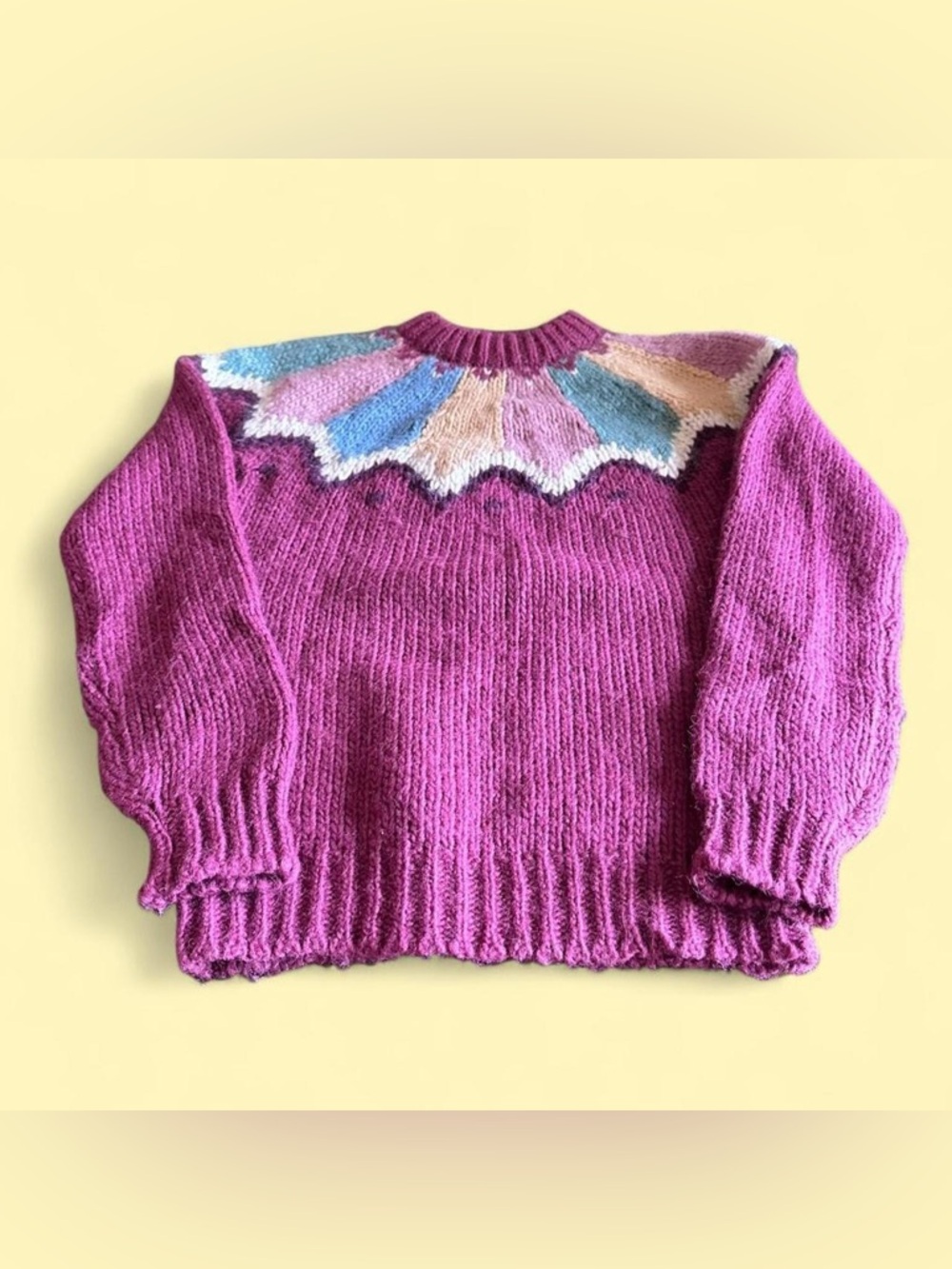 Vintage Viking Iceland Style Wool Sweater Pink Women’s S Nordic